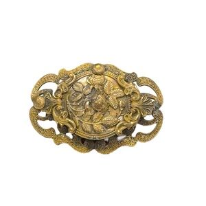 Vintage Large Art Nouveau Repoussé Brass Sash Pin